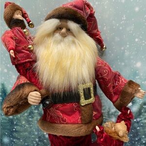 Wind Up Musical Santa Claus with Children Red Velvet Outfit 16 Inch Animated